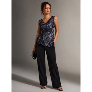 DKNY Black Grey Abstract Print Asymmetric Mesh Evening Top S Artsy Eclectic Boho